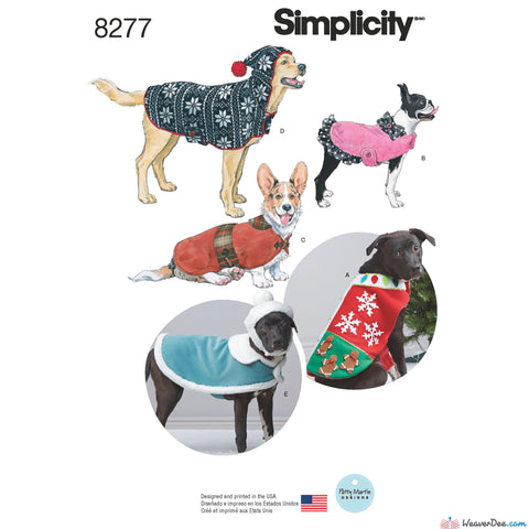 Simplicity - S8277 Christmas / Holiday Theme Fleece Dog Coats & Hats in 3 Sizes - WeaverDee.com Sewing & Crafts - 1