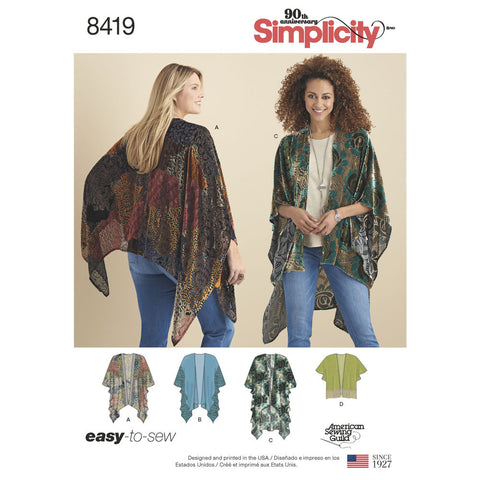 Simplicity Pattern S8419 Misses' Kimono Style Wrap with Variations
