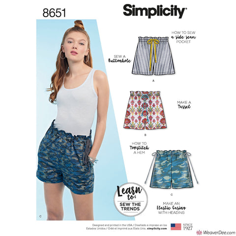 Simplicity Pattern S8651 Learn to Sew Pull-On Shorts