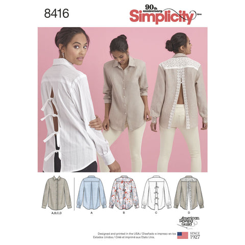 Simplicity Pattern S8416 Misses' Shirt with Back Variations