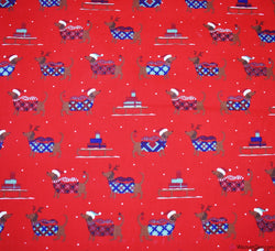 Polycotton Fabric - Christmas Dachshund & Sleigh - Red